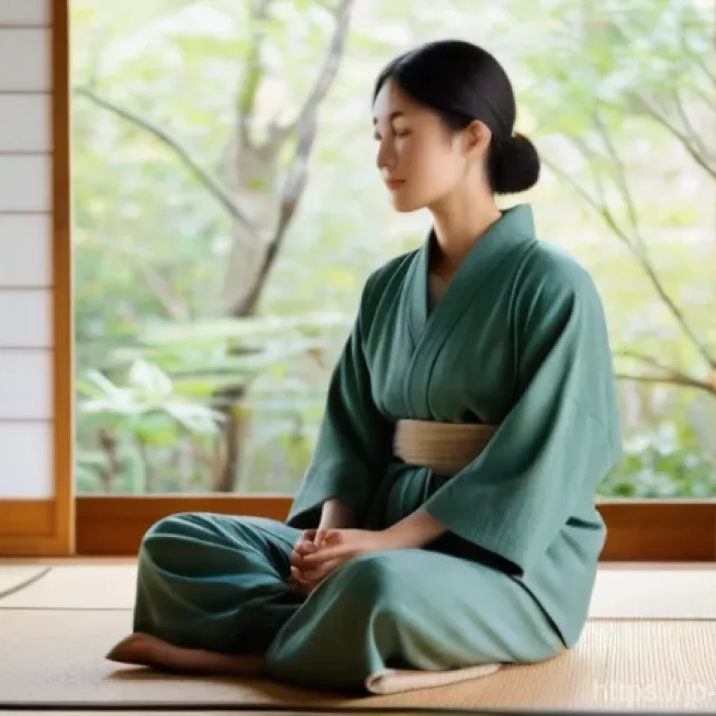 자기 돌봄을 위한 간단한 팁 모음 - **Prompt:** A serene indoor scene bathed in soft, early morning light. A young Japanese woman in her...