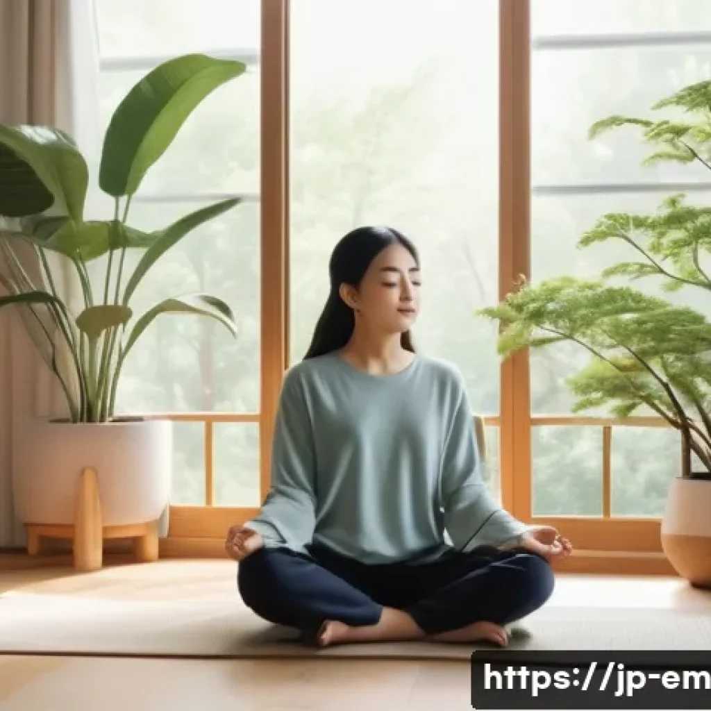 자기 돌봄을 위한 영상 콘텐츠 제작하기 - A cozy, bright room bathed in soft morning sunlight filtering through large windows, featuring a you...