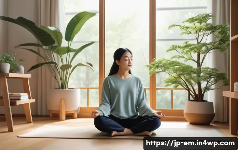 자기 돌봄을 위한 영상 콘텐츠 제작하기 - A cozy, bright room bathed in soft morning sunlight filtering through large windows, featuring a you...