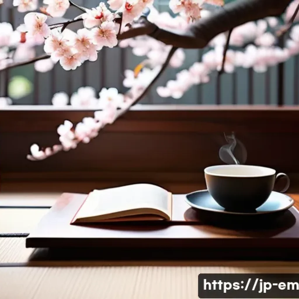 자기 돌봄을 위한 독서 목록 추천 - A peaceful Japanese-style reading nook bathed in warm soft lighting, featuring a cozy tatami mat, a ...