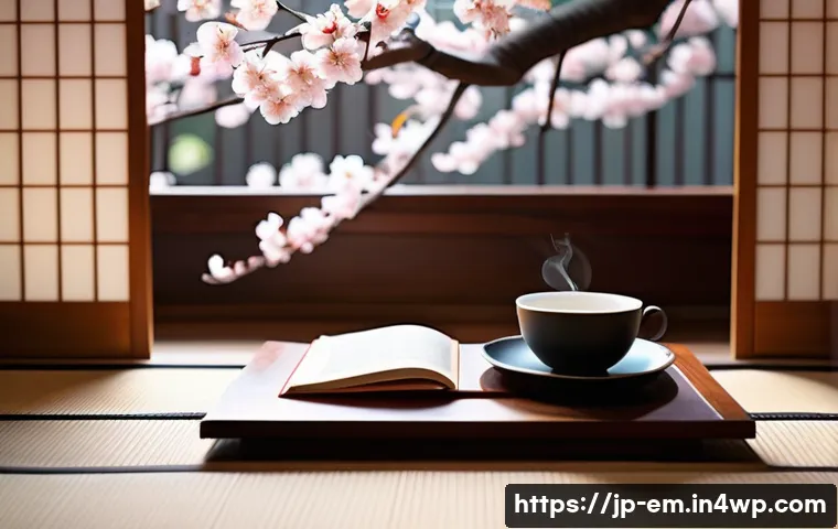 자기 돌봄을 위한 독서 목록 추천 - A peaceful Japanese-style reading nook bathed in warm soft lighting, featuring a cozy tatami mat, a ...