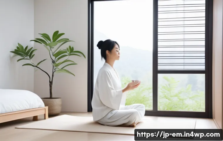 자기 돌봄의 개인적 사례 공유 플랫폼 - A serene morning self-care scene in a modern Japanese-style bedroom, featuring a young Japanese woma...