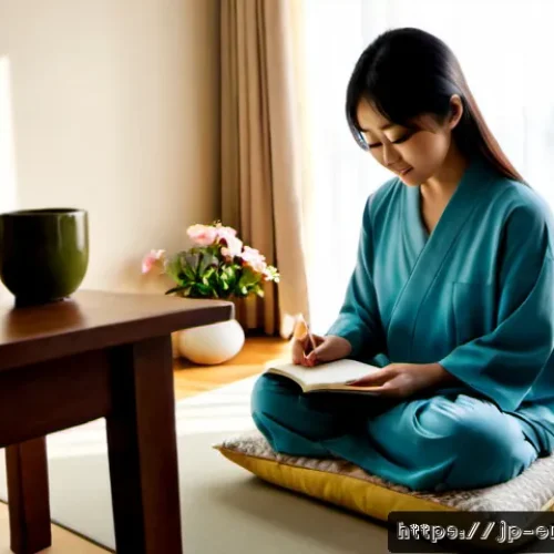 자기 돌봄을 위한 긍정적인 루틴 만들기 - Photorealistic morning self-care routine in a compact contemporary Japanese apartment, a young Japan...