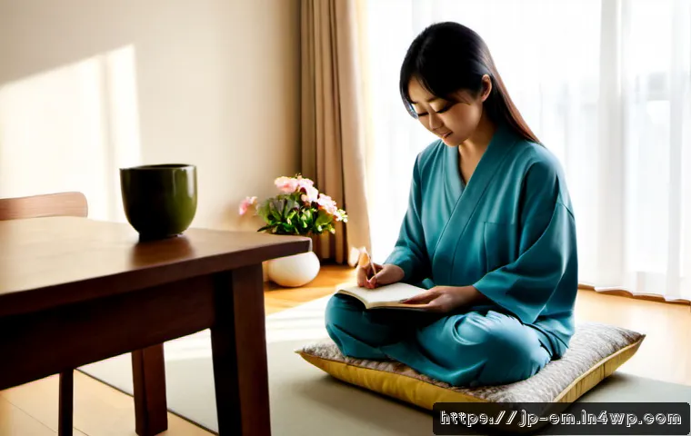 자기 돌봄을 위한 긍정적인 루틴 만들기 - Photorealistic morning self-care routine in a compact contemporary Japanese apartment, a young Japan...