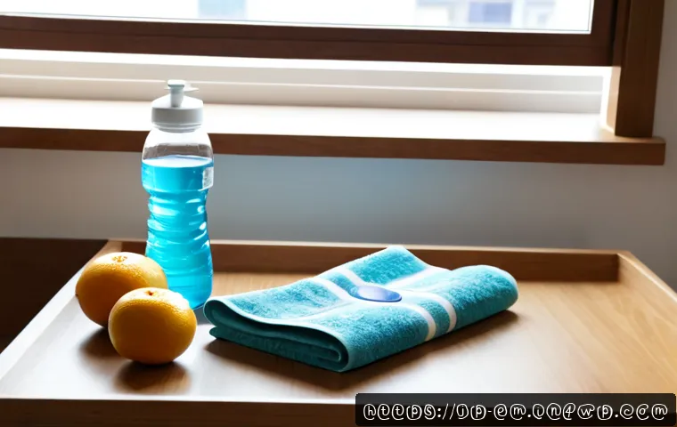 신체적 자기 돌봄을 위한 필수 체크리스트 - Photorealistic Japanese adult organizing essential self-care items on a clean home table: folded tow...
